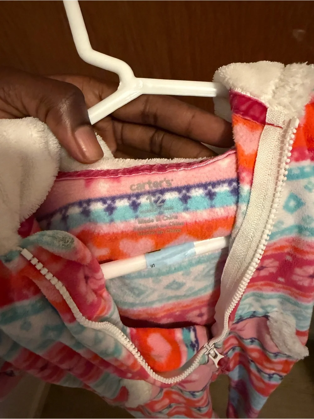 Carter's Girls Pink Orange Teal Hooded Fleece Snowsuit